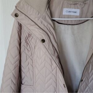 Calvin Klein Cream Quilted Puffer Jacket with Stand-Up Collar